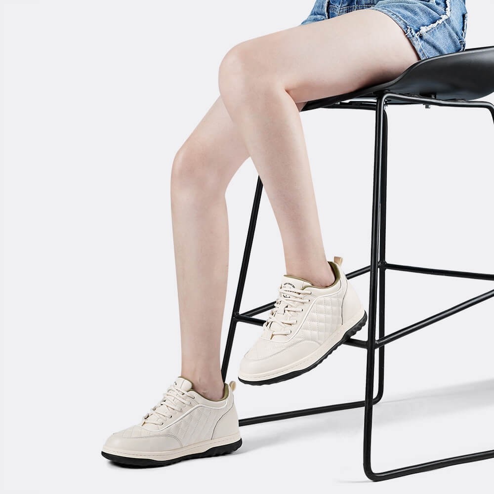 STRIDE Elevator Shoes For Women - Height Increasing Sports Shoes - Beige Casual Sneakers 6cm / 2.36 Inches