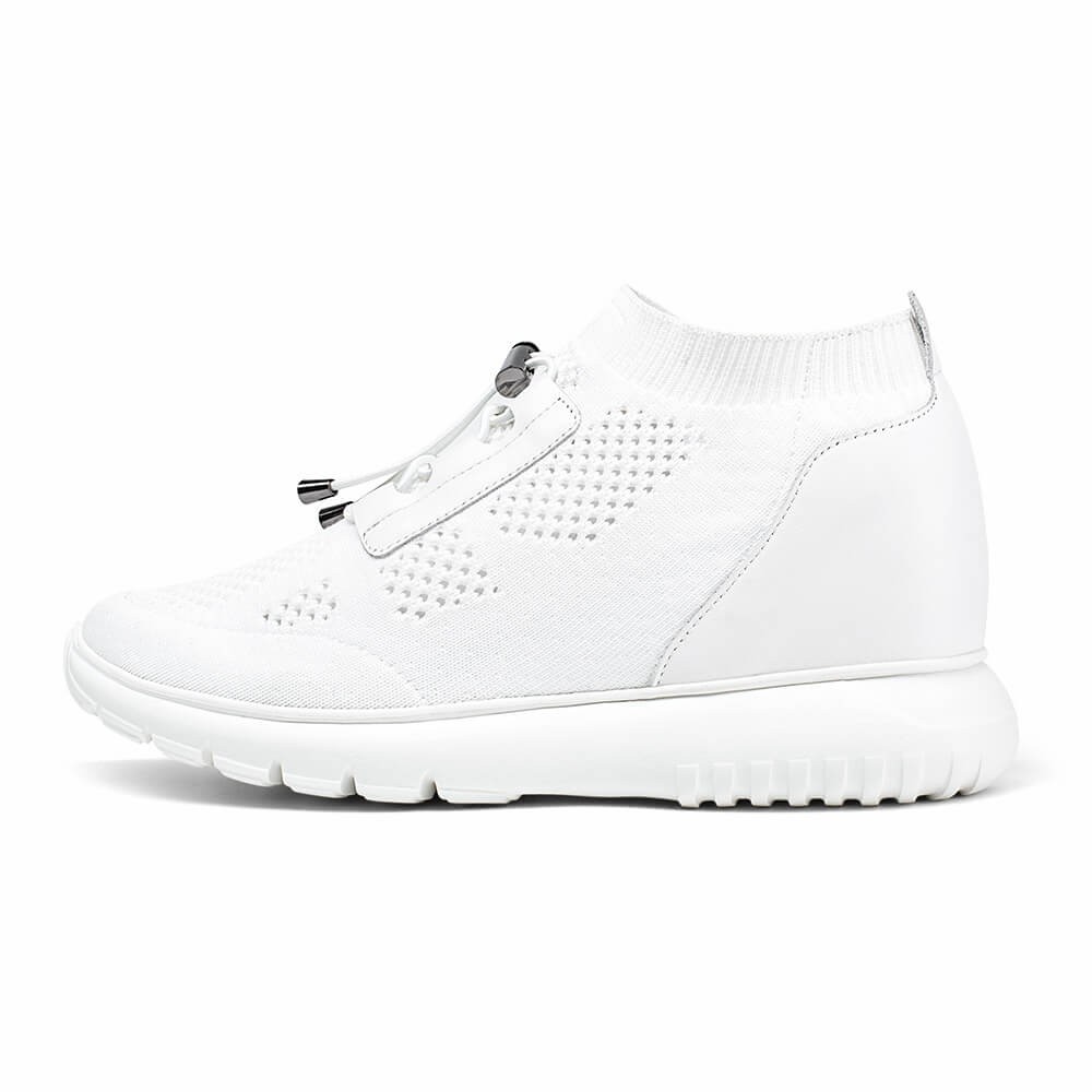 STRIDE Elevator Sneakers For Women - Sneakers To Look Taller - White Knit Sneakers 8cm / 3.15 Inches