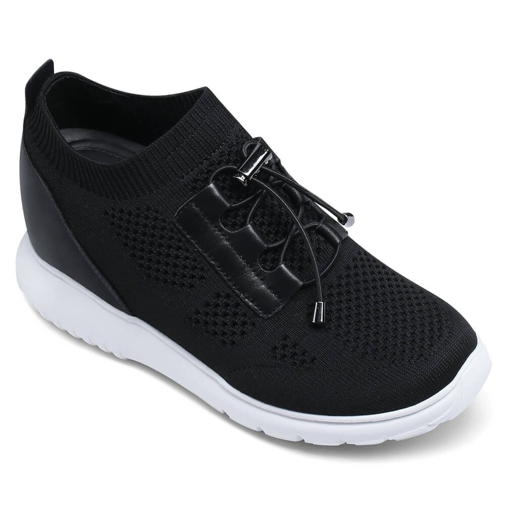 STRIDE Elevator Sneakers For Women - Sneakers To Look Taller - Black Knit Sneakers 8cm / 3.15 Inches