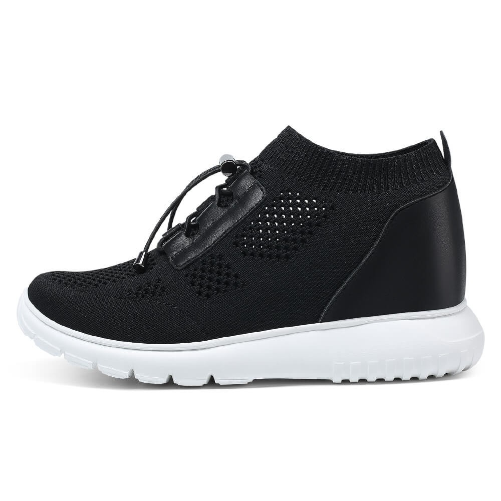 STRIDE Elevator Sneakers For Women - Sneakers To Look Taller - Black Knit Sneakers 8cm / 3.15 Inches