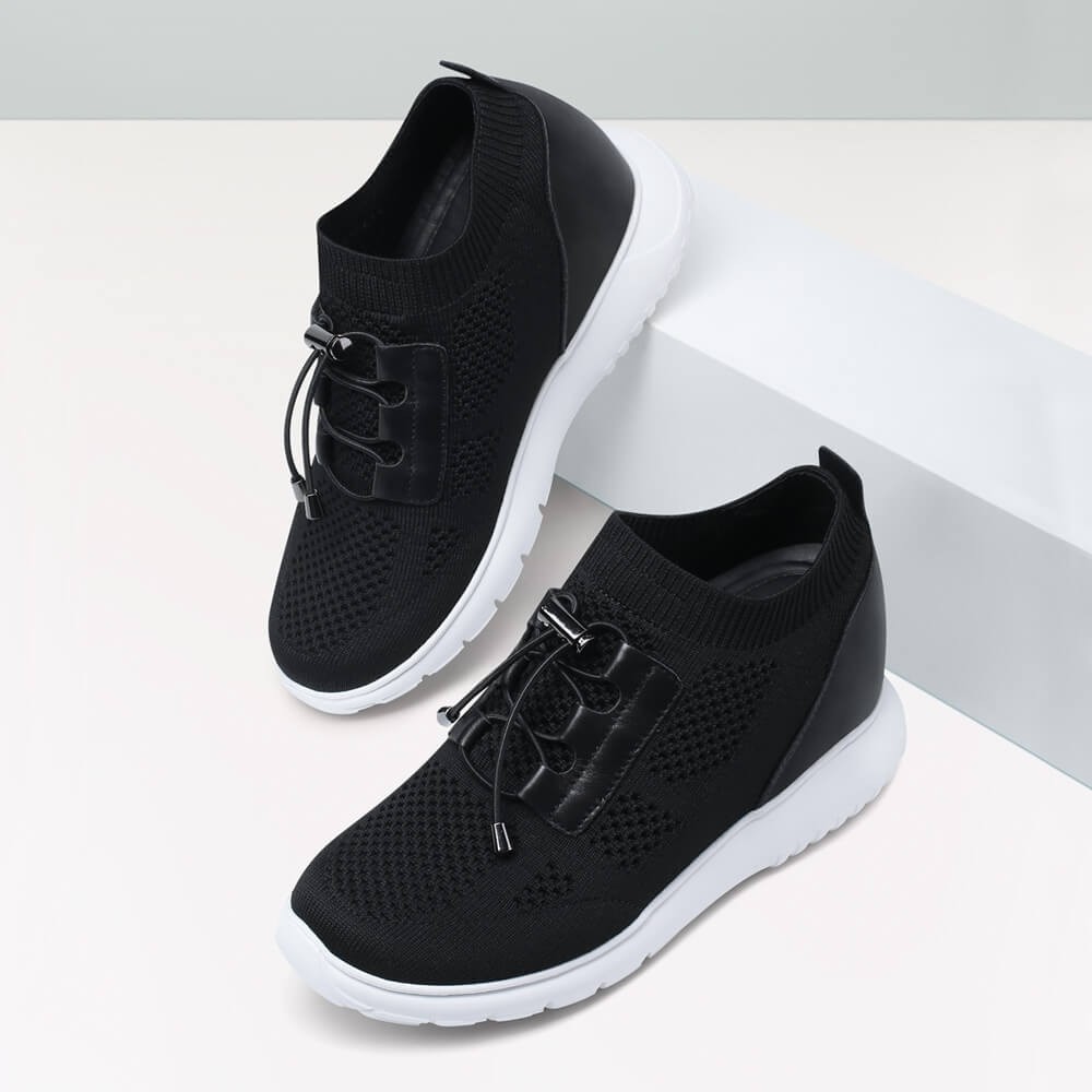STRIDE Elevator Sneakers For Women - Sneakers To Look Taller - Black Knit Sneakers 8cm / 3.15 Inches