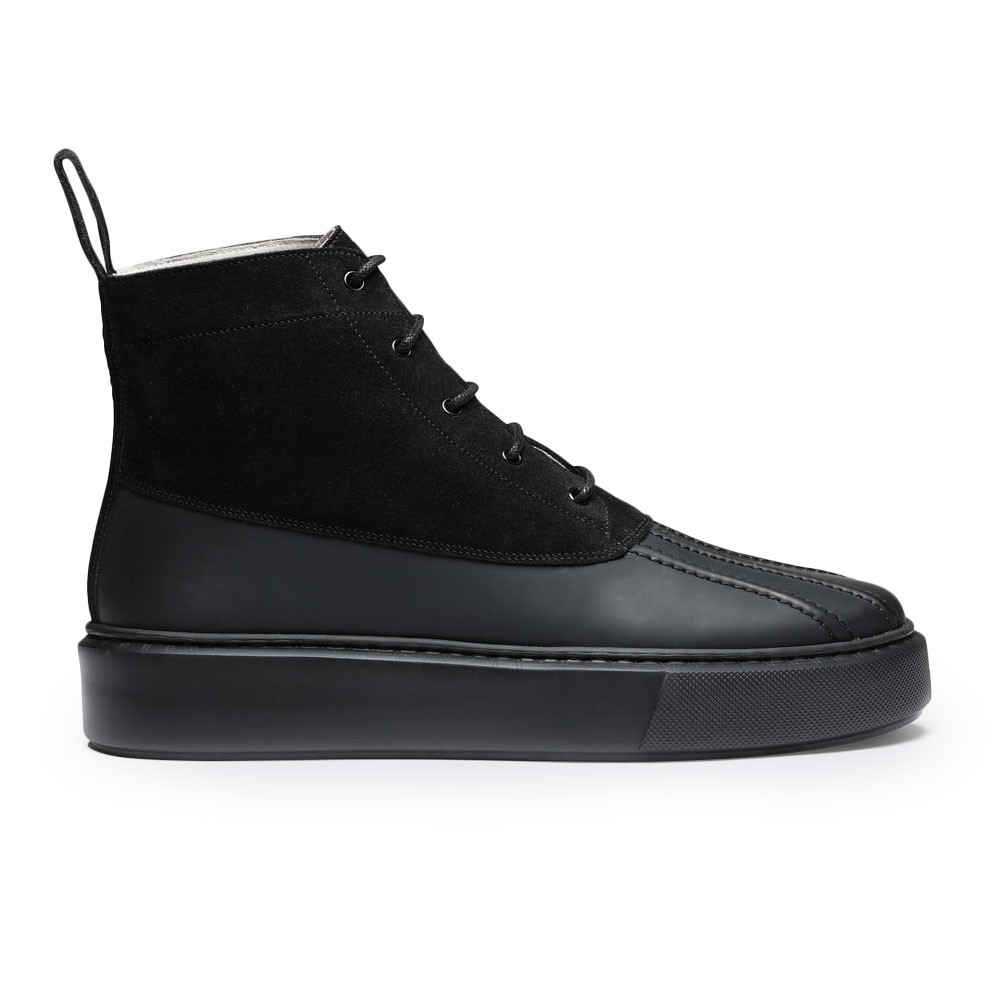 STRIDE - Women High Top Wedge Black Suede Chunky Sneaker Boots -7CM / 2.76 Inches Taller-Black