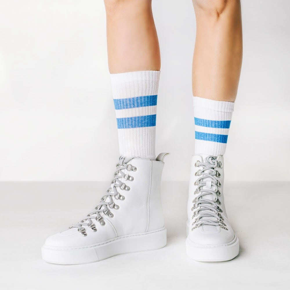 STRIDE - Women High Top Leather Wedge Sneakers -7CM / 2.76 Inches Taller-White