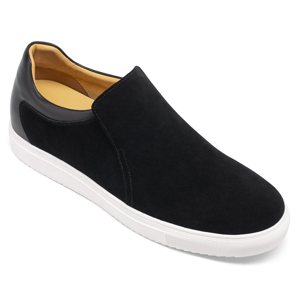 STRIDE Height Enhancing Shoes For Men - Shoes With Hidden Heel - Black Suede Slip-On Casual Shoes 6 CM / 2.36 Inches