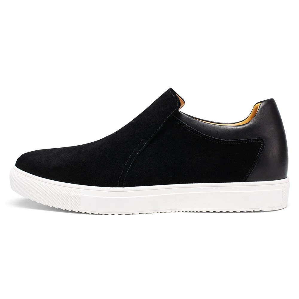 STRIDE Height Enhancing Shoes For Men - Shoes With Hidden Heel - Black Suede Slip-On Casual Shoes 6 CM / 2.36 Inches