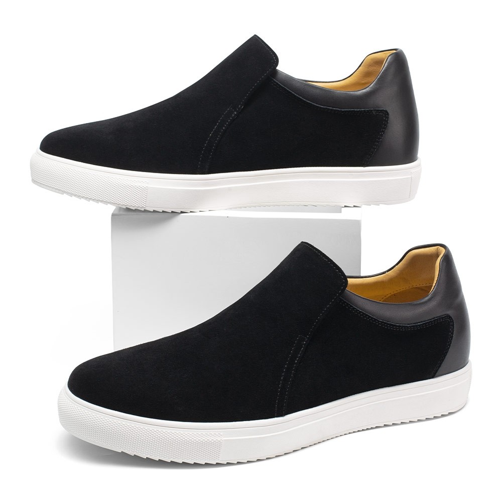 STRIDE Height Enhancing Shoes For Men - Shoes With Hidden Heel - Black Suede Slip-On Casual Shoes 6 CM / 2.36 Inches