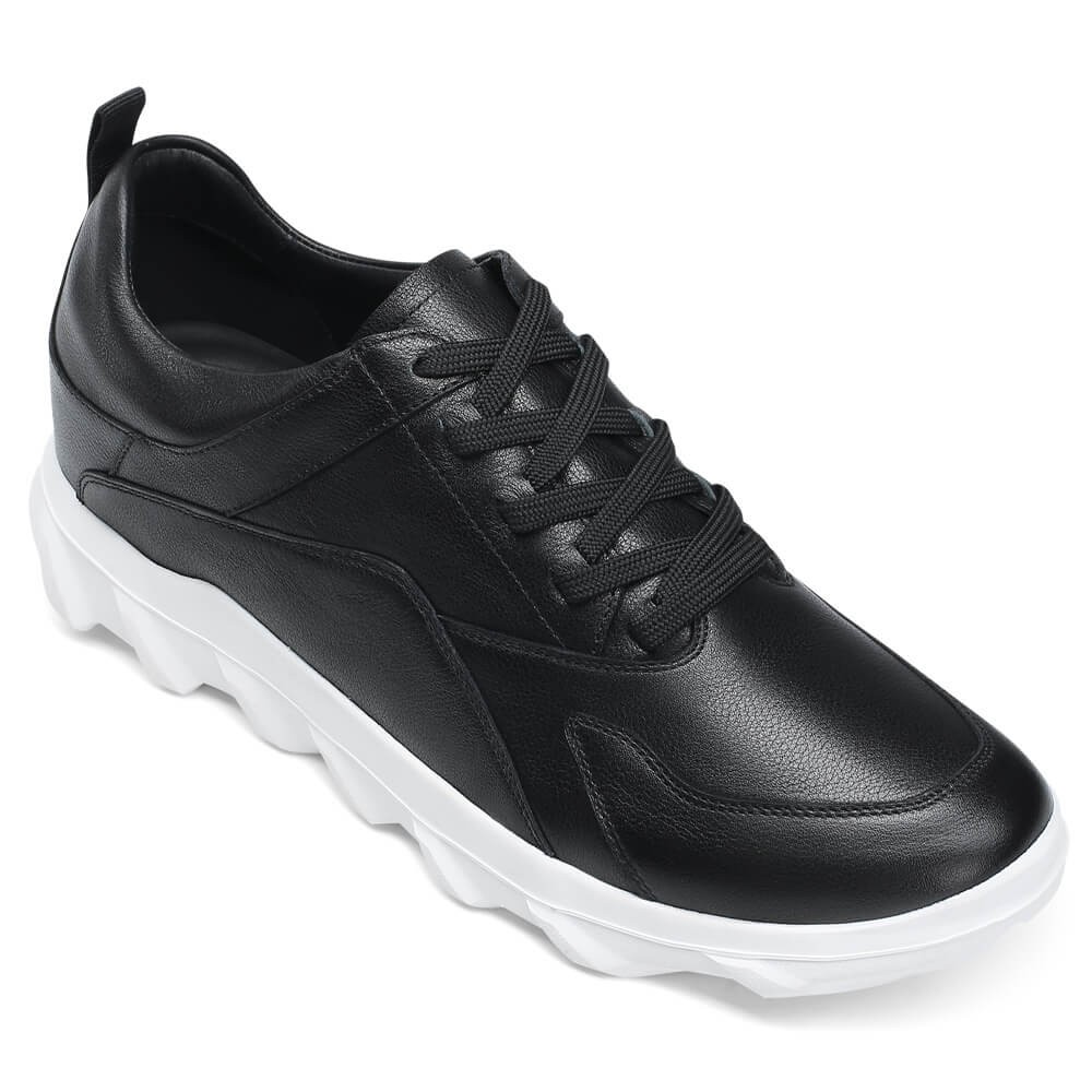 STRIDE Elevator Shoes For Men - Mens Sneakers That Make You Taller - Black Leather Sneakers 6 CM / 2.36 Inches