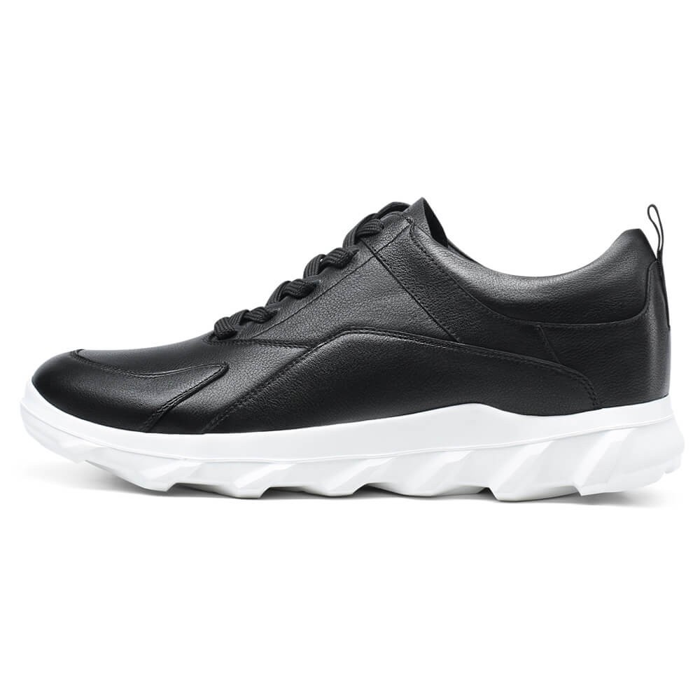 STRIDE Elevator Shoes For Men - Mens Sneakers That Make You Taller - Black Leather Sneakers 6 CM / 2.36 Inches