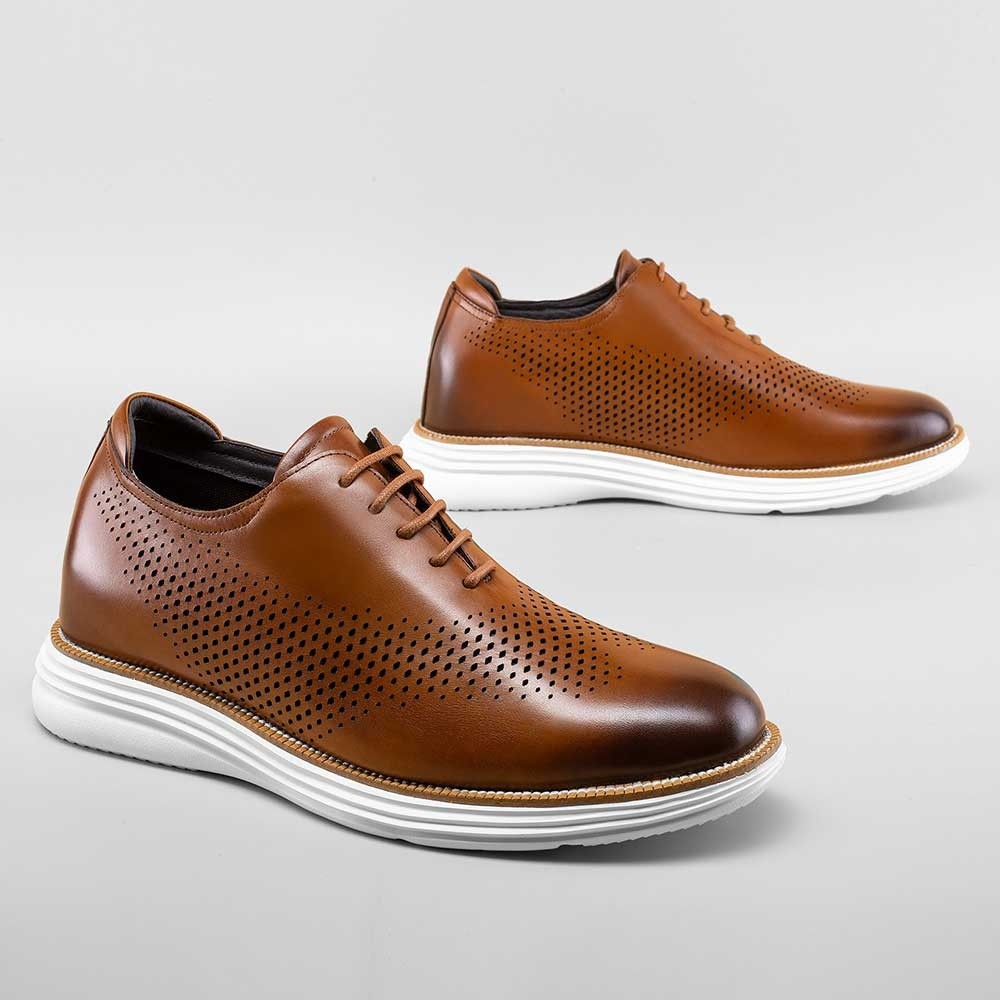 STRIDE Casual Tall Men Shoes - High Heel Shoes For Men - Brown Leather Oxford Shoes That Get Taller 7CM / 2.76 Inches Taller