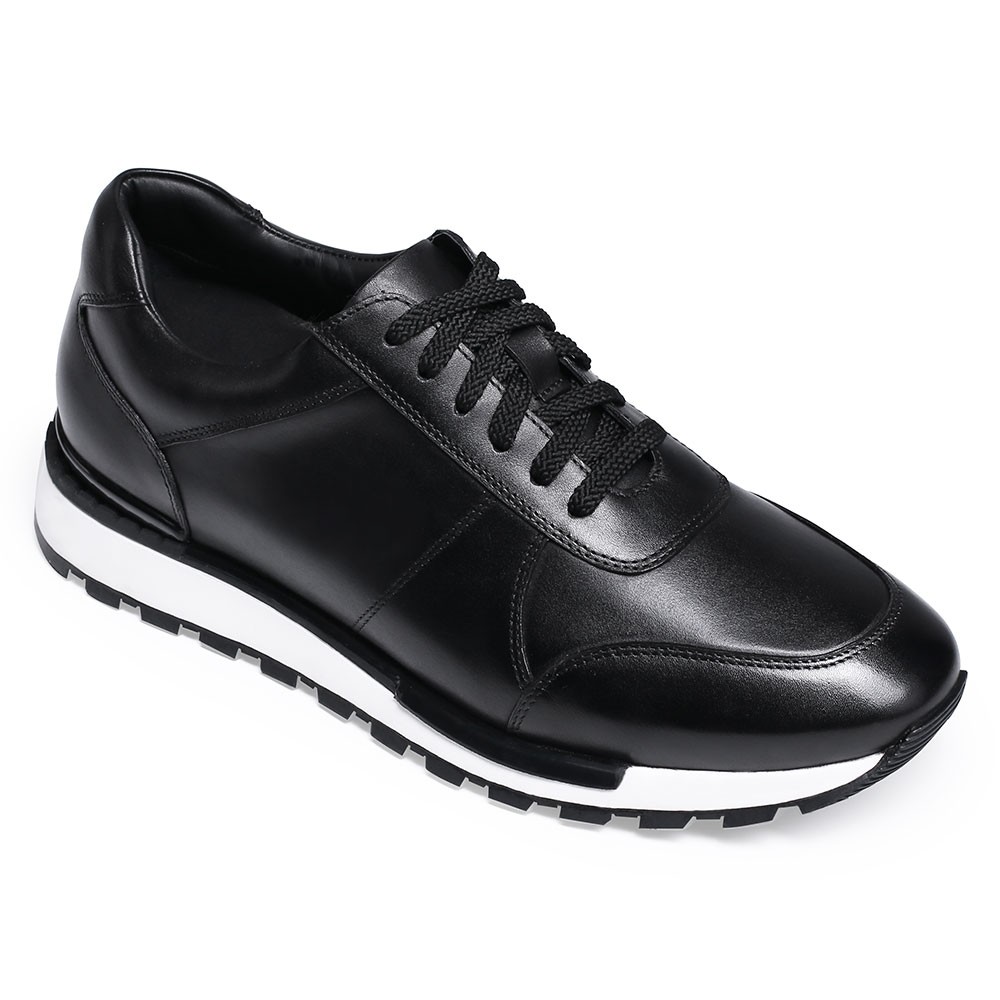 STRIDE Casual Elevator Shoes For Men - Leather Hand Painted Casual Shoes - Black - 6 CM/2.36 Inches Taller