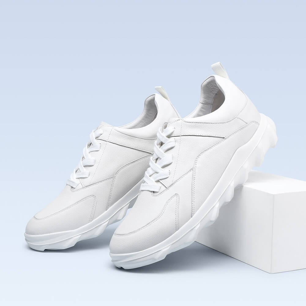 STRIDE Elevator Shoes For Men - Mens Sneakers That Make You Taller - White Leather Sneakers 6 CM / 2.36 Inches