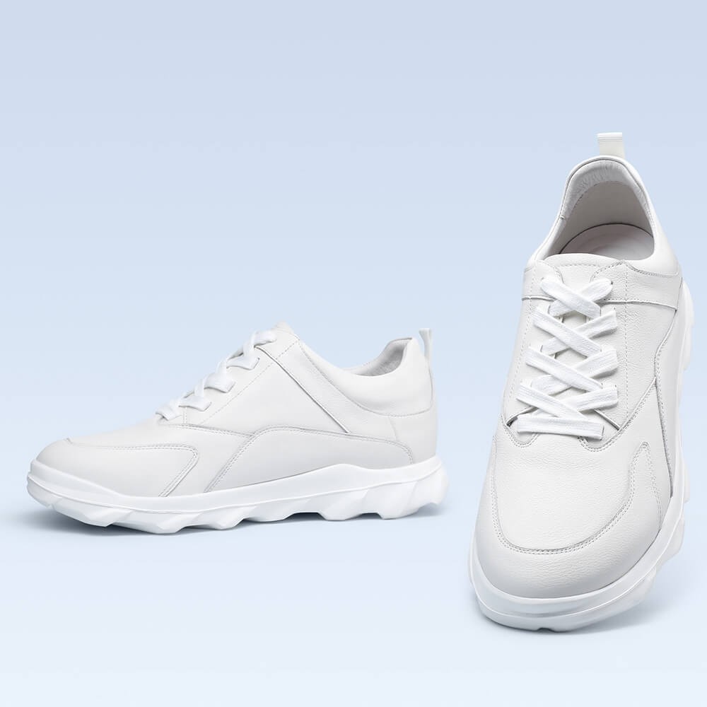 STRIDE Elevator Shoes For Men - Mens Sneakers That Make You Taller - White Leather Sneakers 6 CM / 2.36 Inches