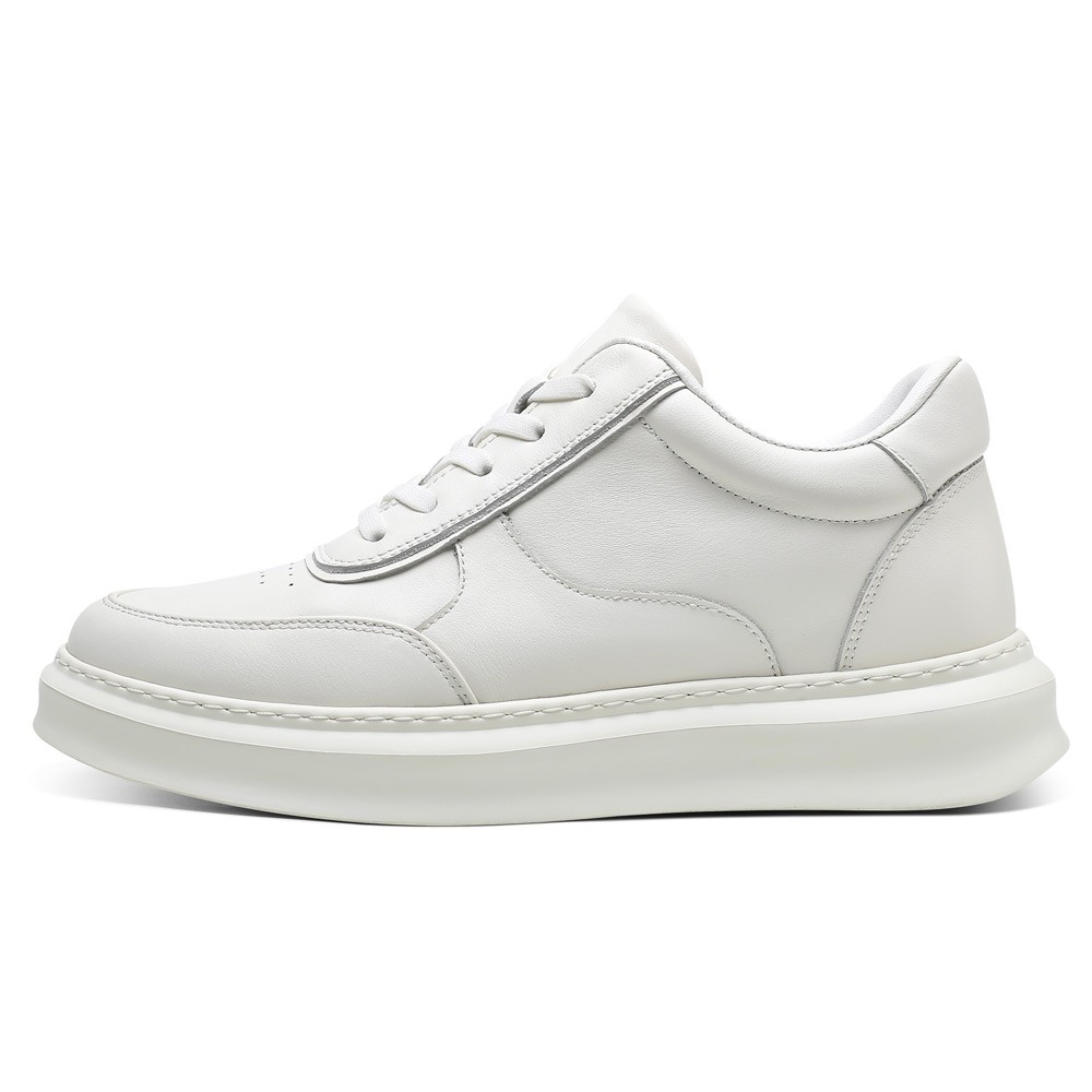 STRIDE Taller Sneakers - Mens Elevator Shoes - White Leather Casual Sneakers 6cm / 2.36 Inches