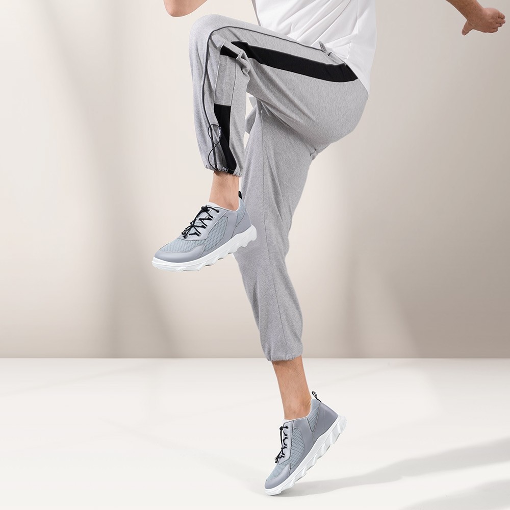 STRIDE Wide Shoes - Height Increasing Hiking Shoes - Shoes To Look Taller - Grey Breathable Sports Shoes For Men 5 CM / 1.95 Inches