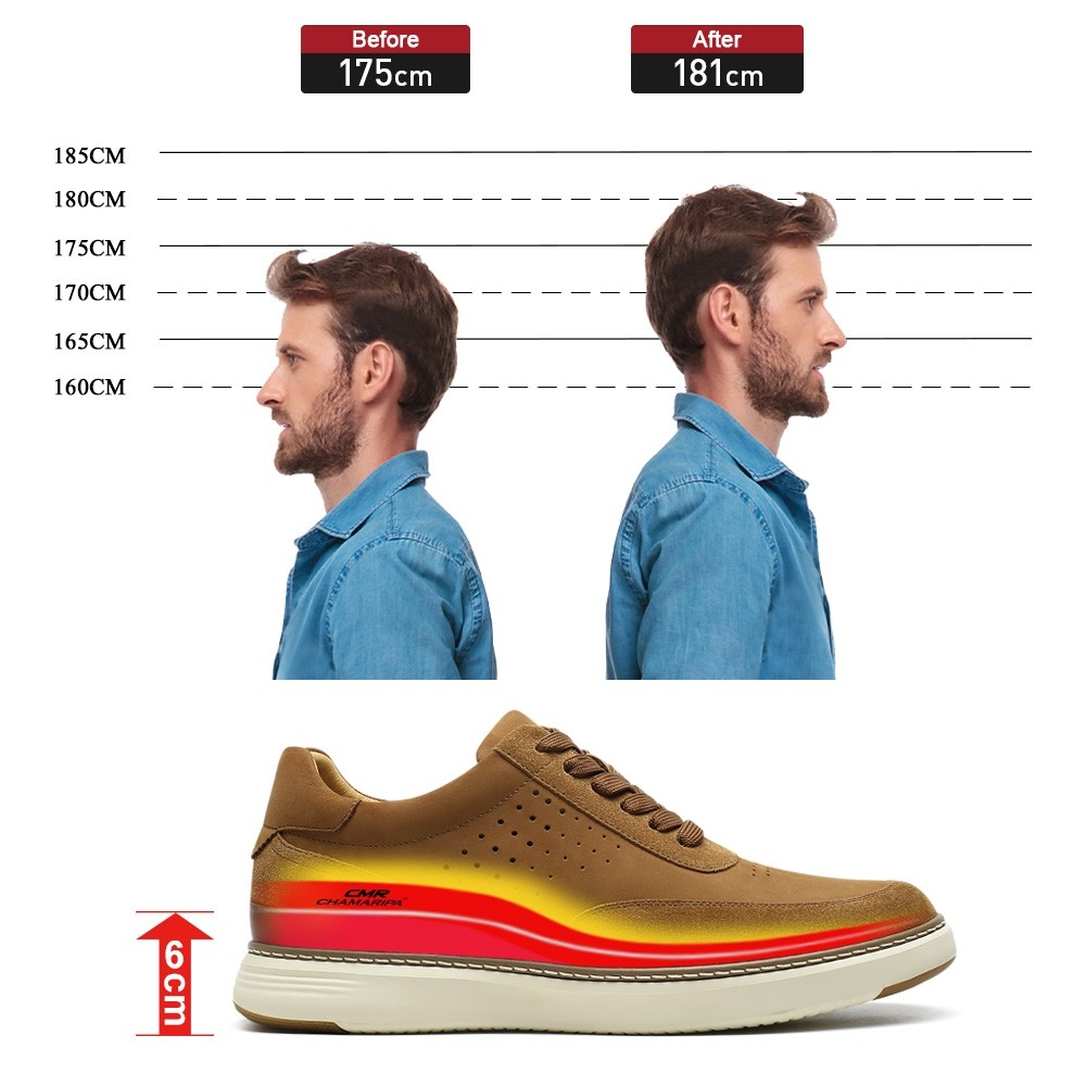 STRIDE Elevator Sneakers - Brown Casual Mens Sneakers That Make You Taller 6CM / 2.36 Inches