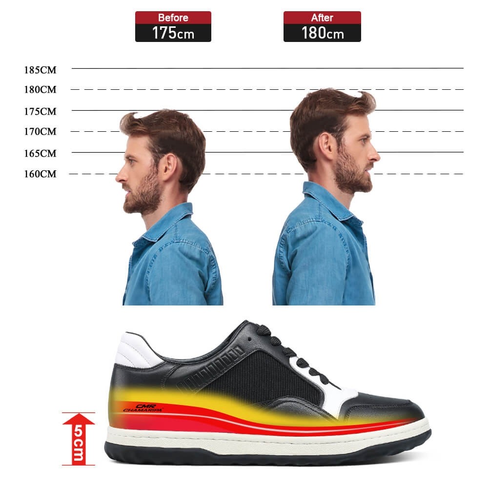 STRIDE Men Shoes Taller - Sneakers That Make You Taller Men - Black Stylish Sneakers 5 CM / 1.95 Inches