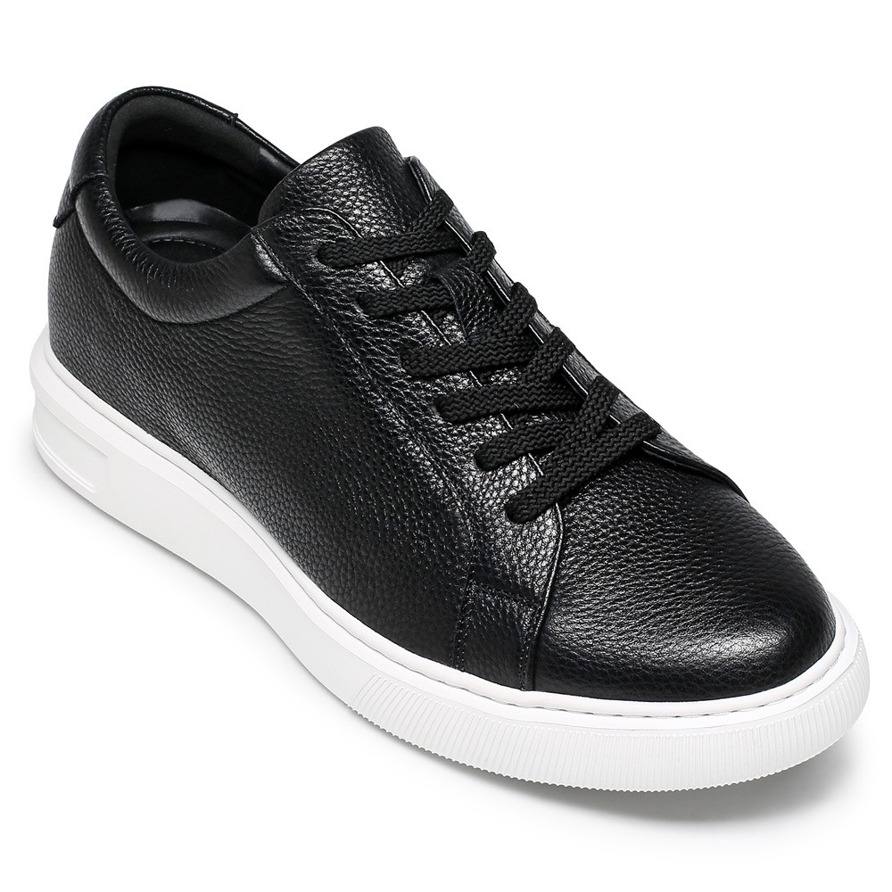 STRIDE Men Height Increase Casual Shoes - Black Cowhide Leather Men Height Increasing Sneakers 5cm / 1.95 Inches