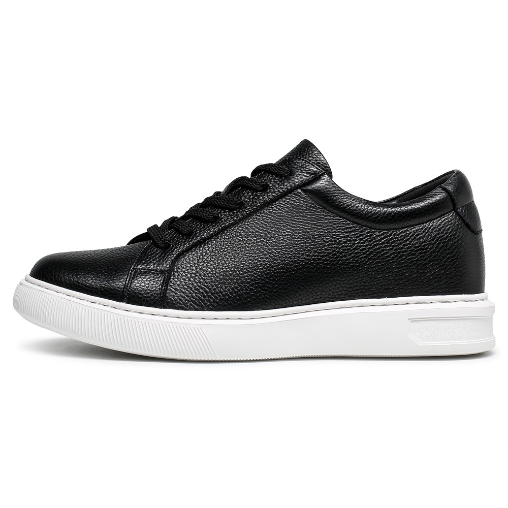 STRIDE Men Height Increase Casual Shoes - Black Cowhide Leather Men Height Increasing Sneakers 5cm / 1.95 Inches