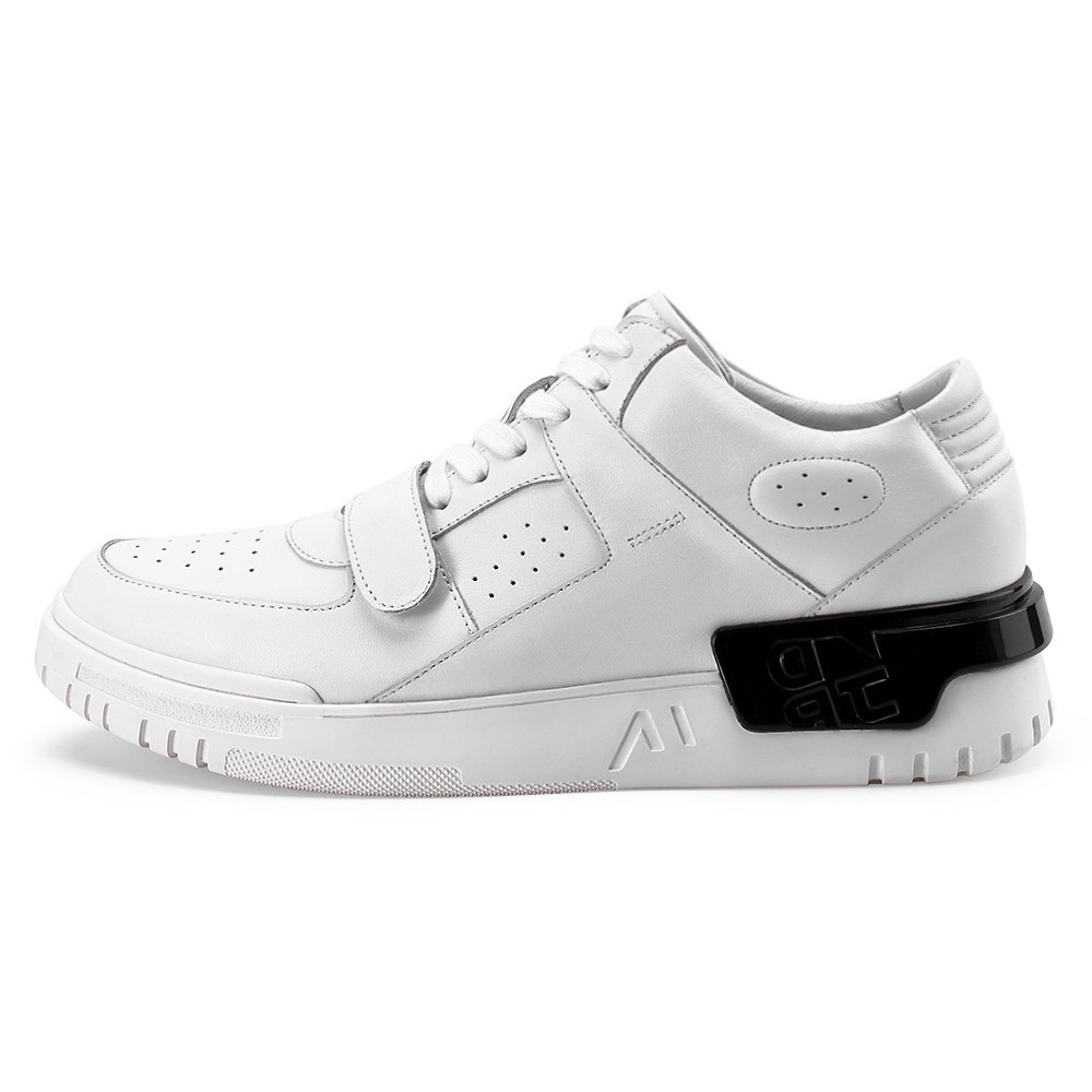 STRIDE Men Elevator Sneakers - Raised Shoes - White Leather Sneakers - 6CM / 2.36 Inches Taller