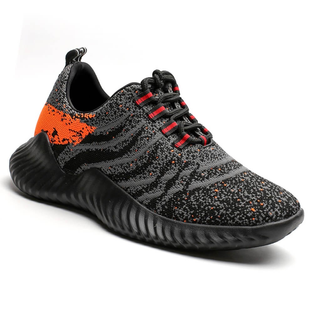STRIDE Height Increasing Trainers Knit Elevator Sports Shoes Lightweight Men Taller Shoes Gray / Orange 6CM / 2.36 Inches