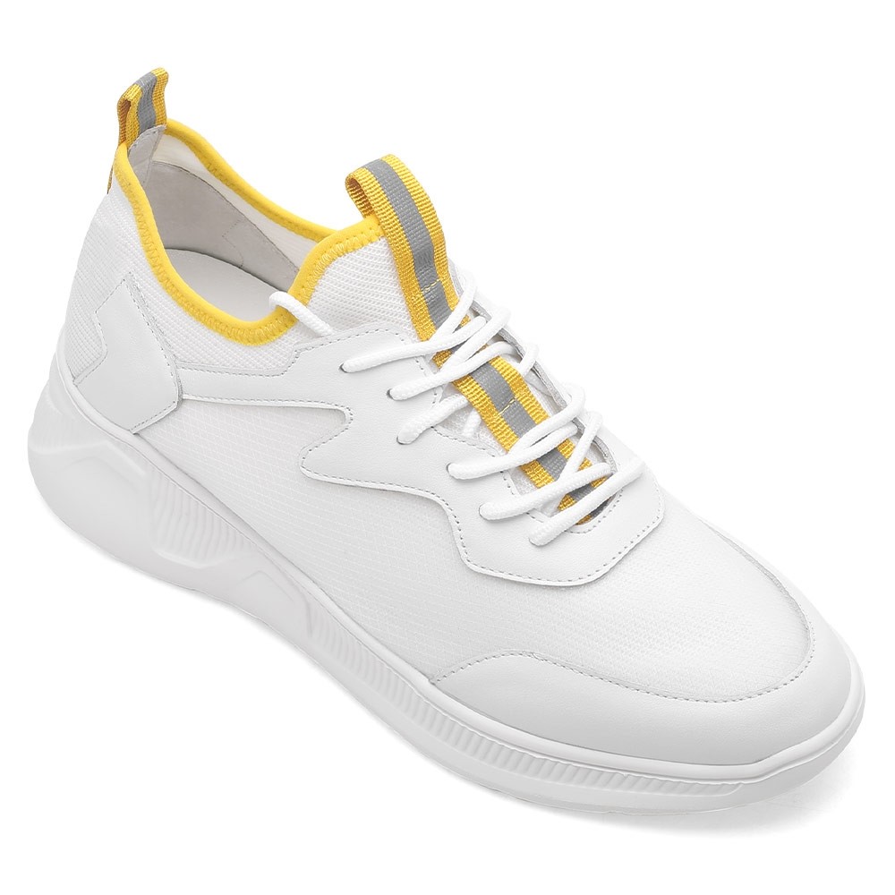 STRIDE Hidden Heel Trainers For Men - Breathable White Mesh Elevator Sneakers 6CM / 2.36 Inches