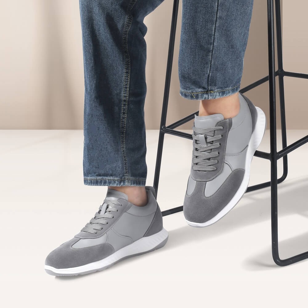 STRIDE Tall Men Shoes - Mens Sneakers That Make You Taller - Gray Suede Leather Sneakers 6 CM / 2.36 Inches