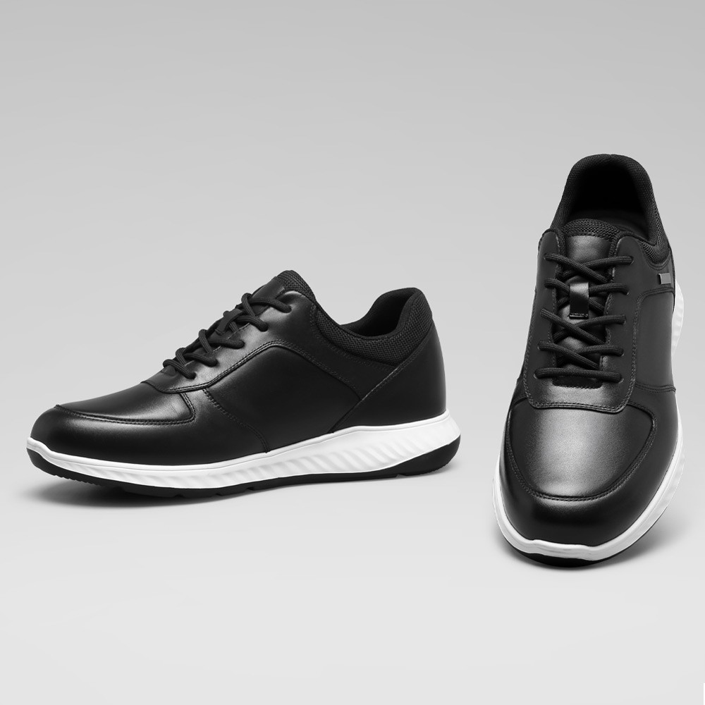 STRIDE Tall Men Shoes Sneakers - Casual Men Leather Black Height Increasing Sneakers 6cm / 2.36 Inches