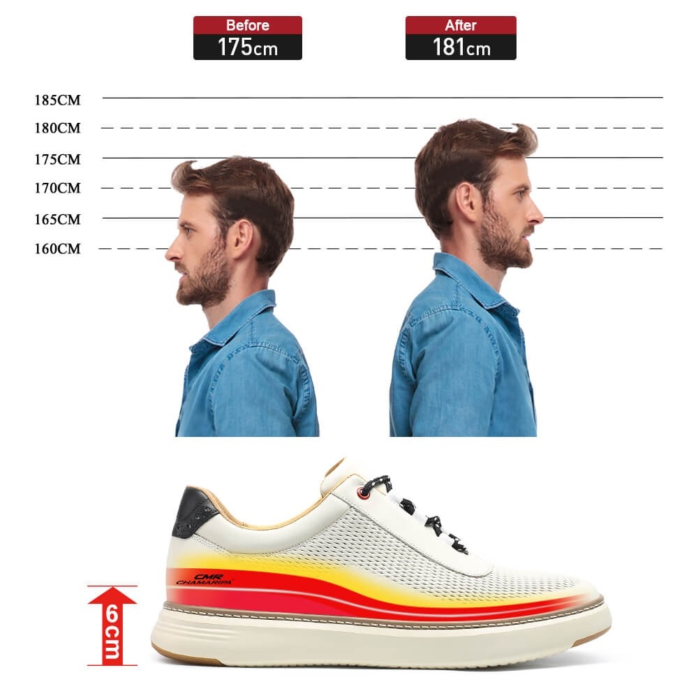 STRIDE High Elevator Shoes - Men's Height Boosting Shoes - Beige Casual Sneakers 6 CM / 2.36 Inches