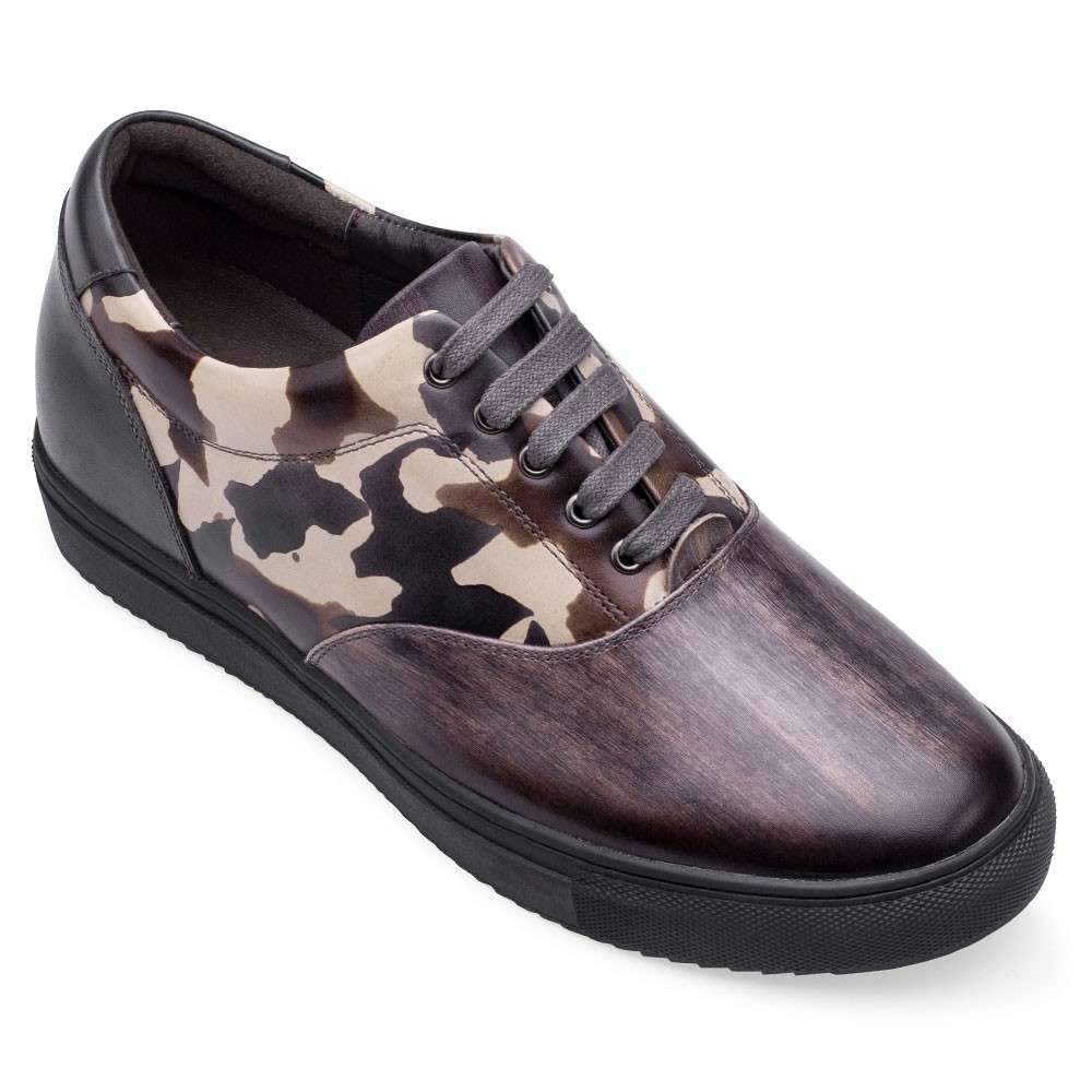 STRIDE Height Increasing Sneakers - Handcrafted Grey Patina Leather Elevator Shoes - Men Taller Shoes 6 CM/2.36 Inches