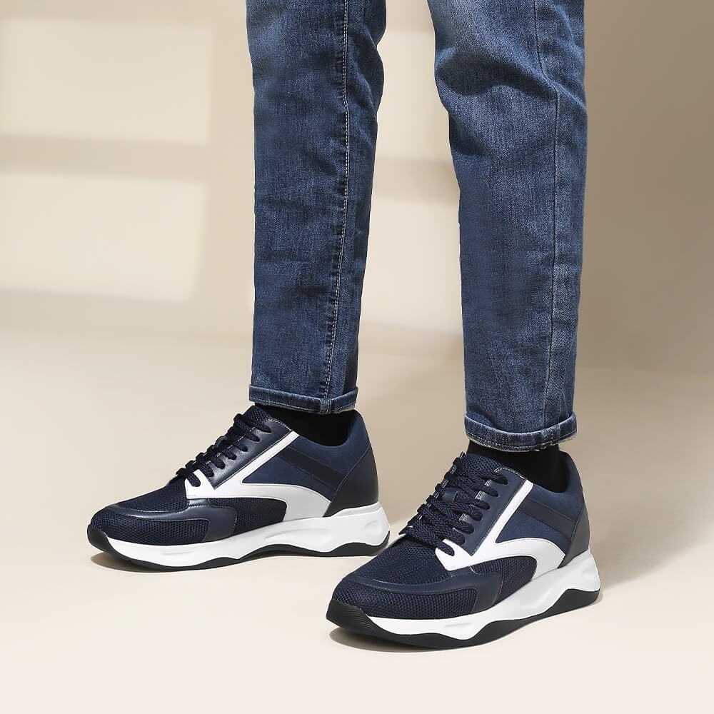 STRIDE Mens Raised Shoes - Height Elevator Shoes - Breathable Blue Sneaker For Men 8CM / 3.15 Inches