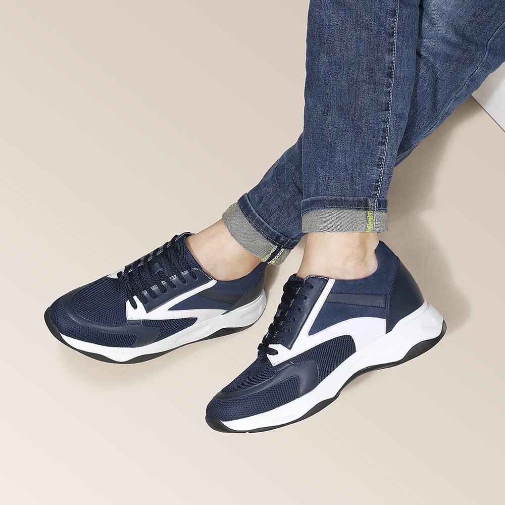 STRIDE Mens Raised Shoes - Height Elevator Shoes - Breathable Blue Sneaker For Men 8CM / 3.15 Inches