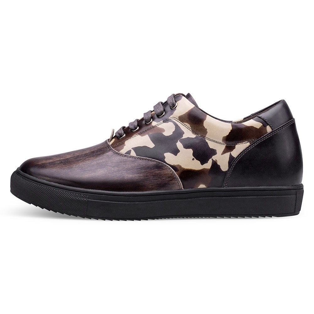 STRIDE Height Increasing Sneakers - Handcrafted Grey Patina Leather Elevator Shoes - Men Taller Shoes 6 CM/2.36 Inches