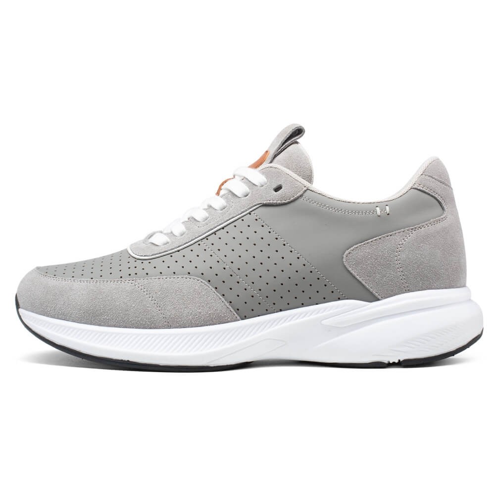 STRIDE Men Elevator Sneakers - Stylish Height Increasing Shoes - Gray Suede Leather Sneakers 8 CM / 3.15 Inches
