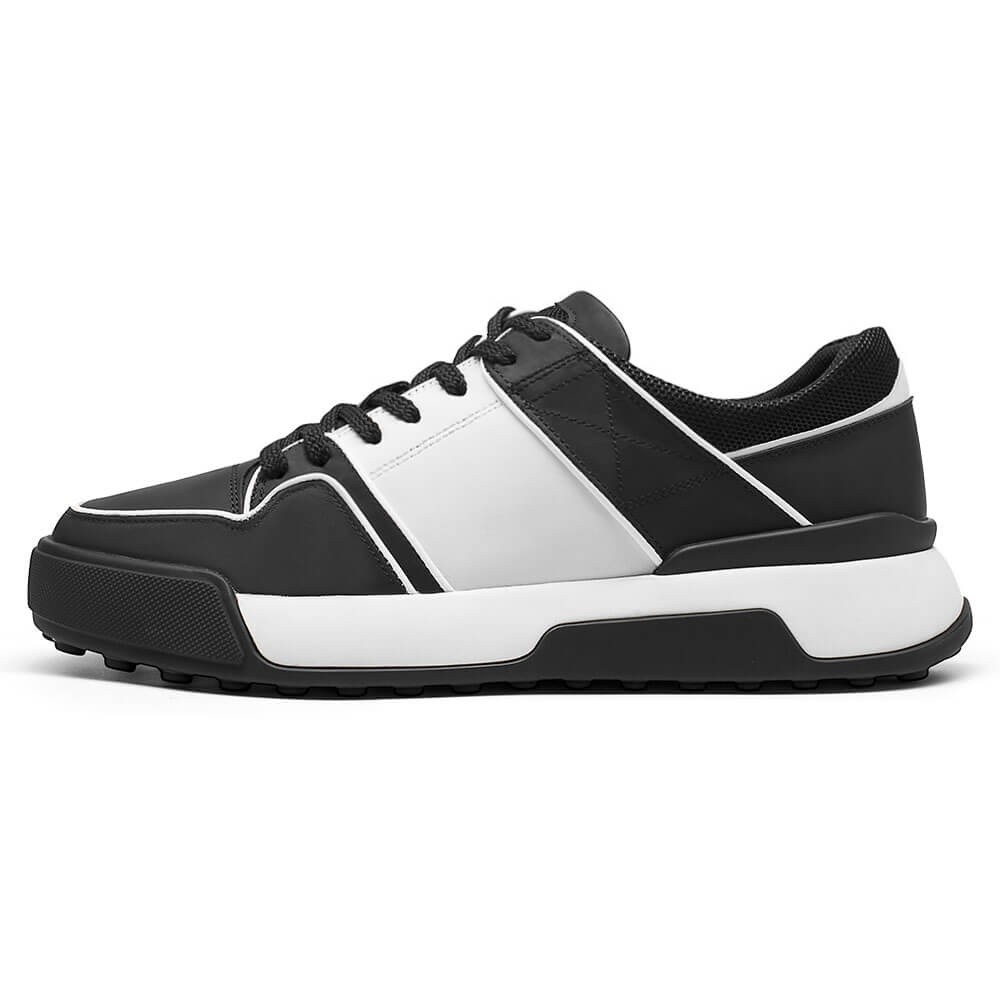 STRIDE Male Shoes That Add Height - Casual Elevator Shoes For Men - Black Leather Sneakers 7CM / 2.76 Inches