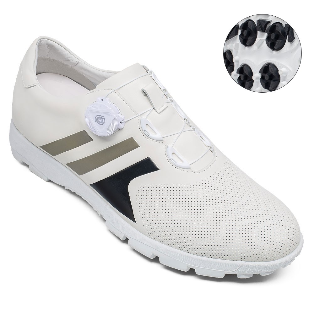 STRIDE Tall Men Shoes - Golf Elevator Trainers - White Rotating Wire Shoe Buckle Men Spikeless Golf Shoes 7 CM / 2.76 Inches