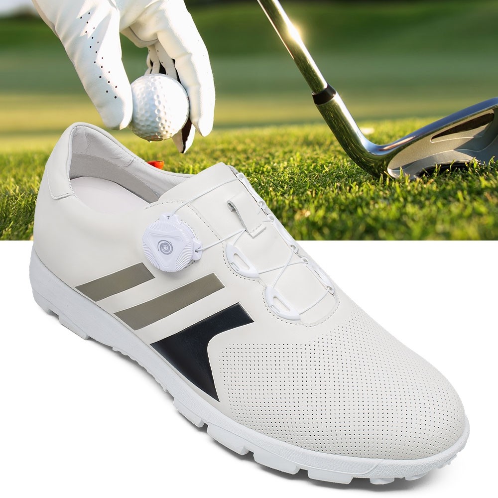 STRIDE Tall Men Shoes - Golf Elevator Trainers - White Rotating Wire Shoe Buckle Men Spikeless Golf Shoes 7 CM / 2.76 Inches