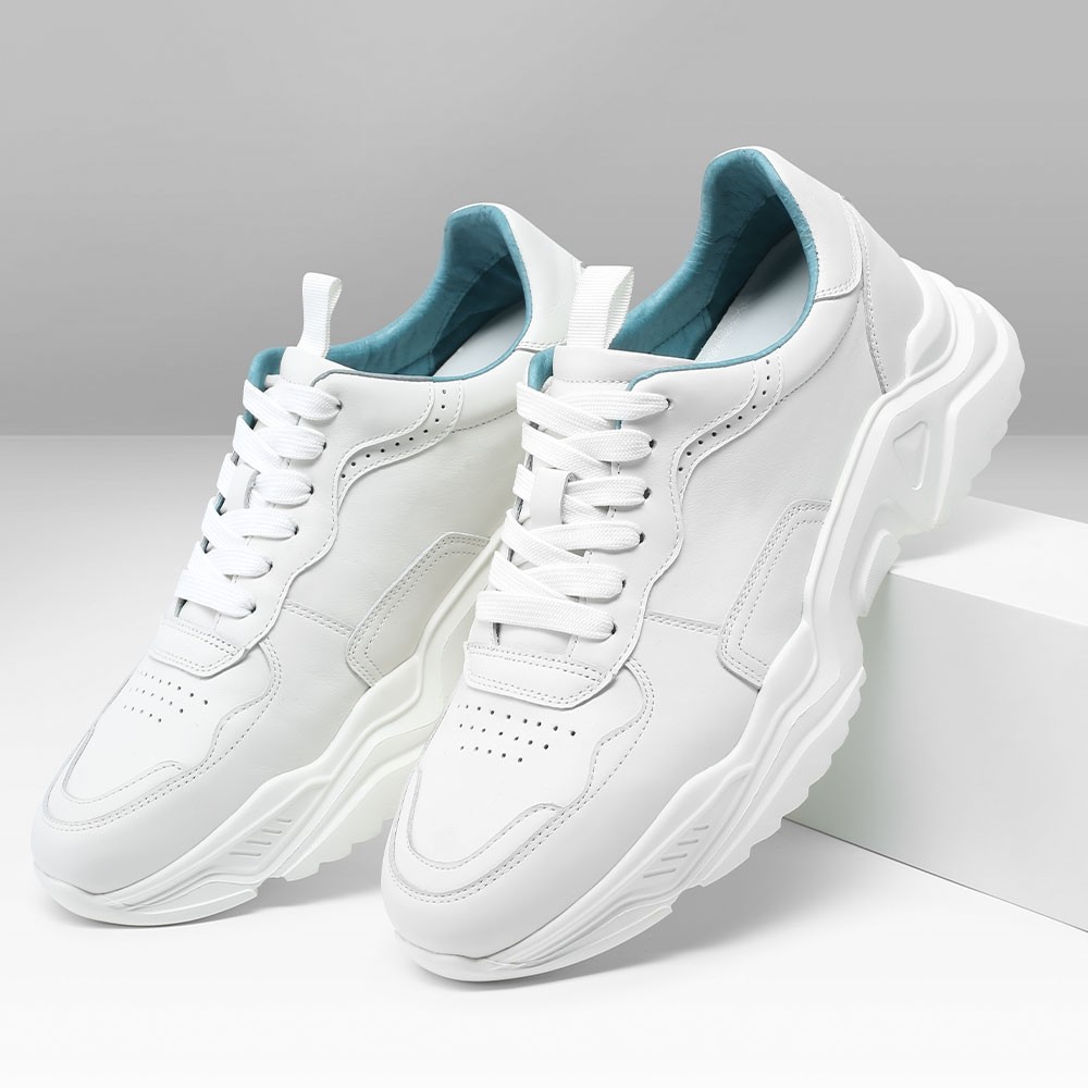 STRIDE Height Increasing Sports Shoes - Sports Shoes That Increase Your Height - White Leather Men Sneakers 7 CM / 2.76 Inches