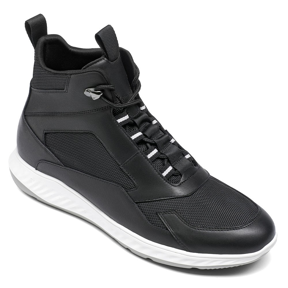 STRIDE Taller Sneakers - Sneakers Increase Height - Black High-Top Breathable Mesh Men Casual Shoes 7 CM / 2.76 Inches