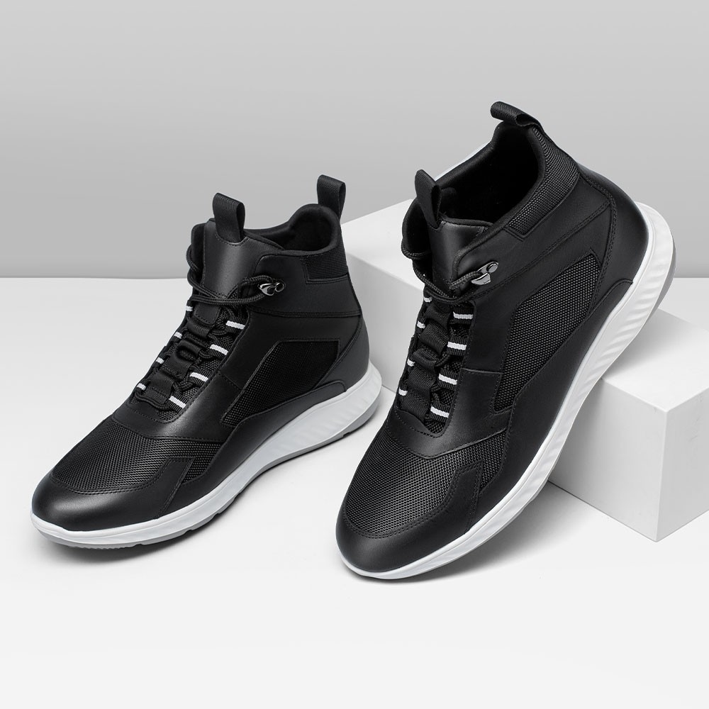 STRIDE Taller Sneakers - Sneakers Increase Height - Black High-Top Breathable Mesh Men Casual Shoes 7 CM / 2.76 Inches