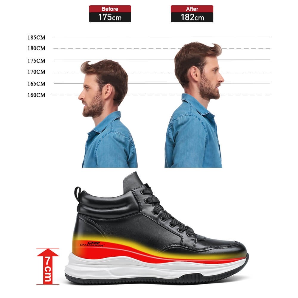 STRIDE Men Taller Shoes - Sneakers That Make You Taller - Black High Top Sneakers 7cm / 2.76 Inches