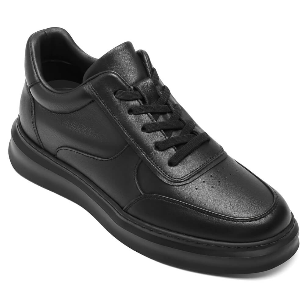 STRIDE Taller Sneakers - Mens Elevator Shoes - Black Leather Casual Sneakers 6cm / 2.36 Inches