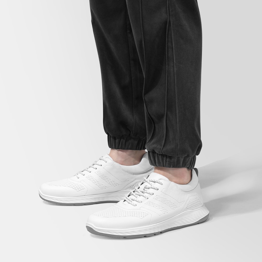 STRIDE Elevator Sneakers - Mens Taller Shoes - Breathable Leather White Sneakers To Increase Height 6 CM / 2.36 Inches