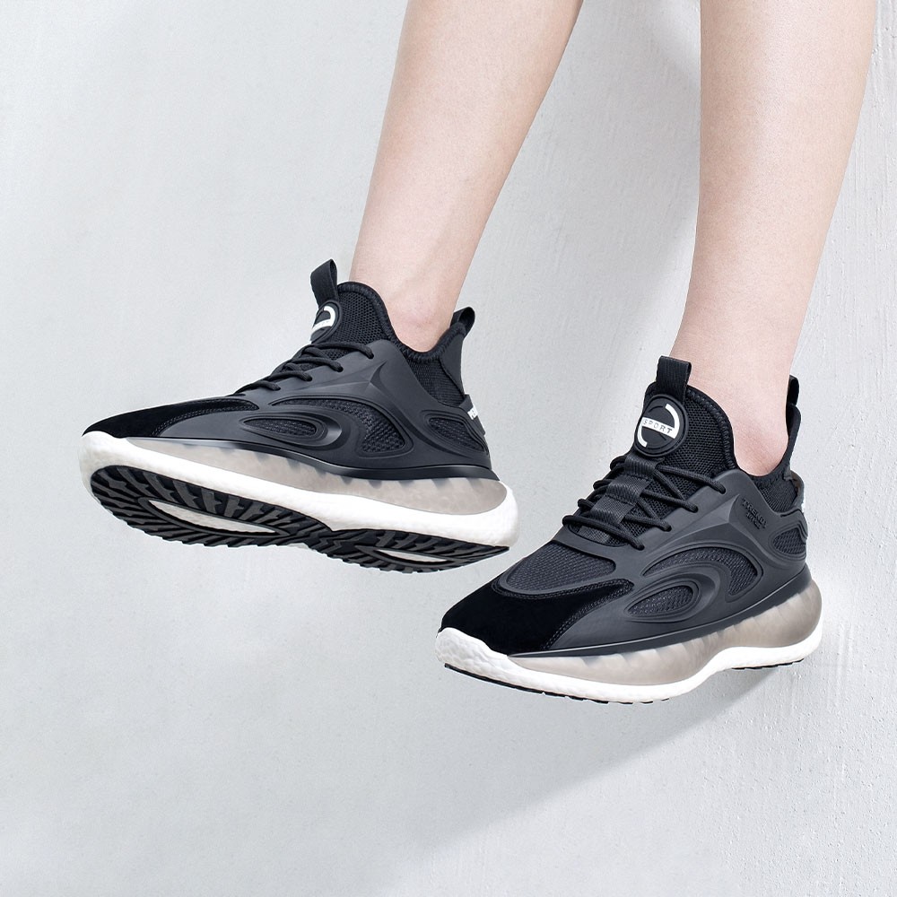 STRIDE Tall Men Shoes - Height Increasing Sneakers - Black Knitted Fabric Men Sneakers That Make You Taller 7 CM / 2.76 Inches