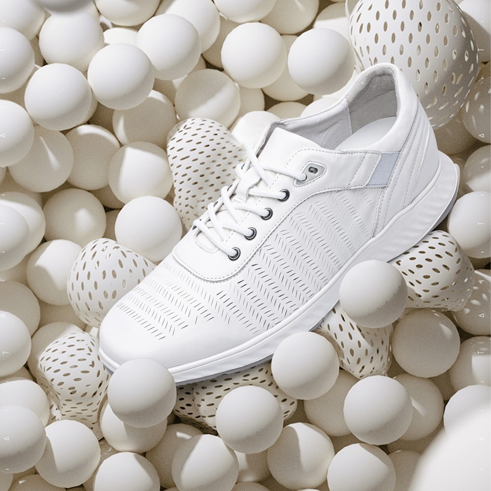 STRIDE Height Increasing Casual Shoes - Mens Sneakers That Make You Taller - White Leather Elevator Sports Shoes 6 CM / 2.36 Inches