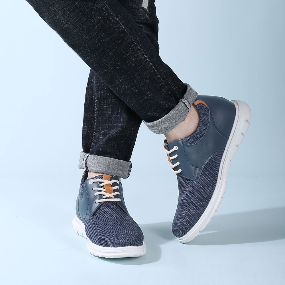 STRIDE Men Elevator Shoes Navy Mesh Casual Shoes For Short Men That Make You 7CM / 2.76 Inches Taller