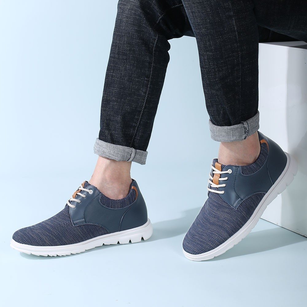 STRIDE Men Elevator Shoes Navy Mesh Casual Shoes For Short Men That Make You 7CM / 2.76 Inches Taller
