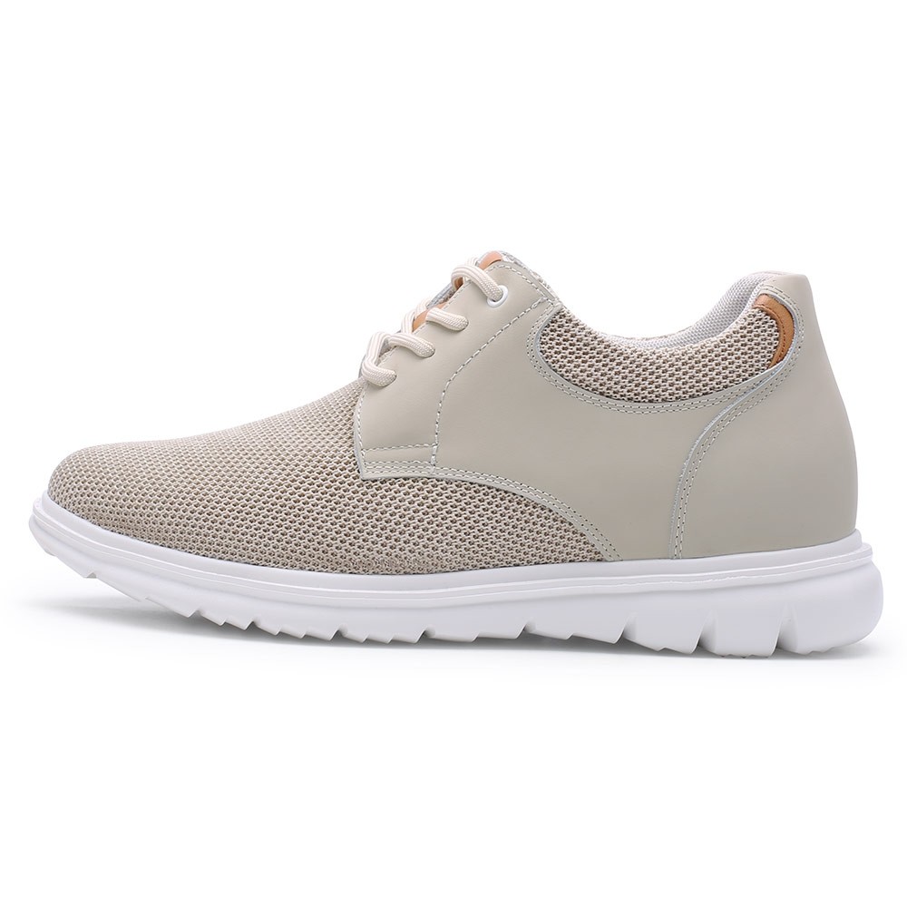 STRIDE Men Elevator Shoes Beige Mesh Casual Shoes For Short Men That Make You 7CM / 2.76 Inches Taller