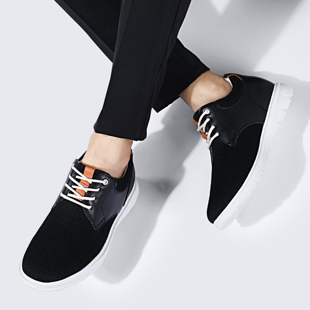 STRIDE Men Elevator Shoes Black Mesh Casual Shoes For Short Men That Make You 7CM / 2.76 Inches Taller