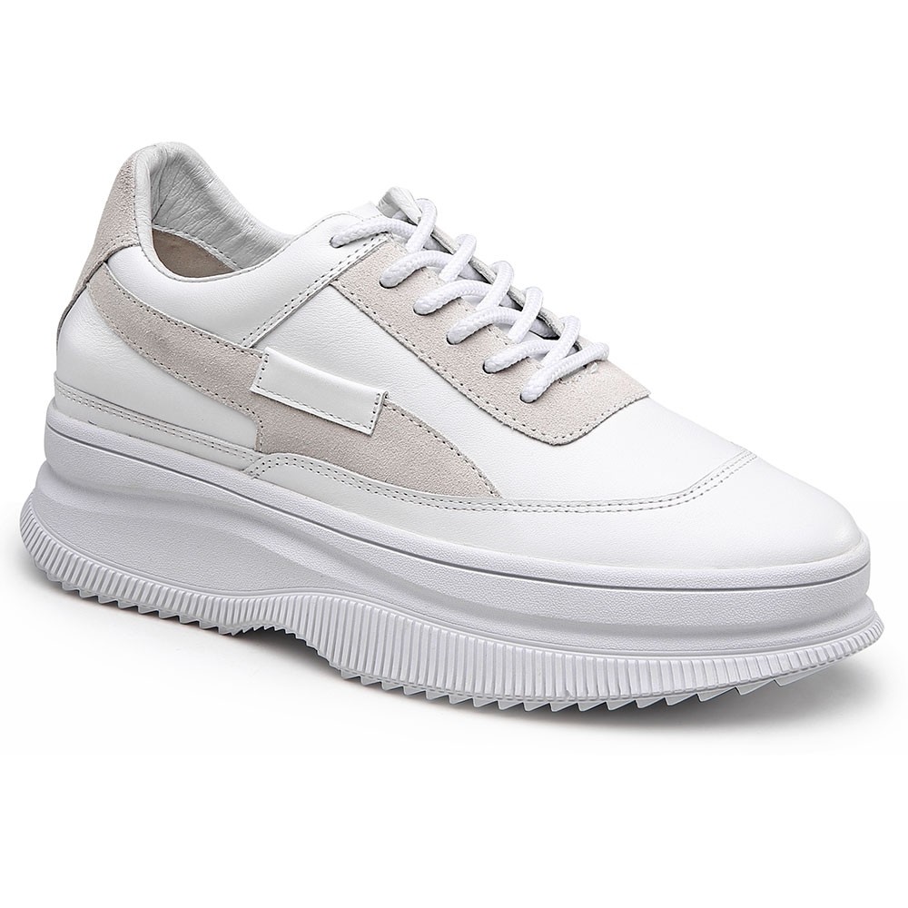 STRIDE Women Hidden Leather Wedge Sneakers 9CM / 3.54 Inches Taller-White