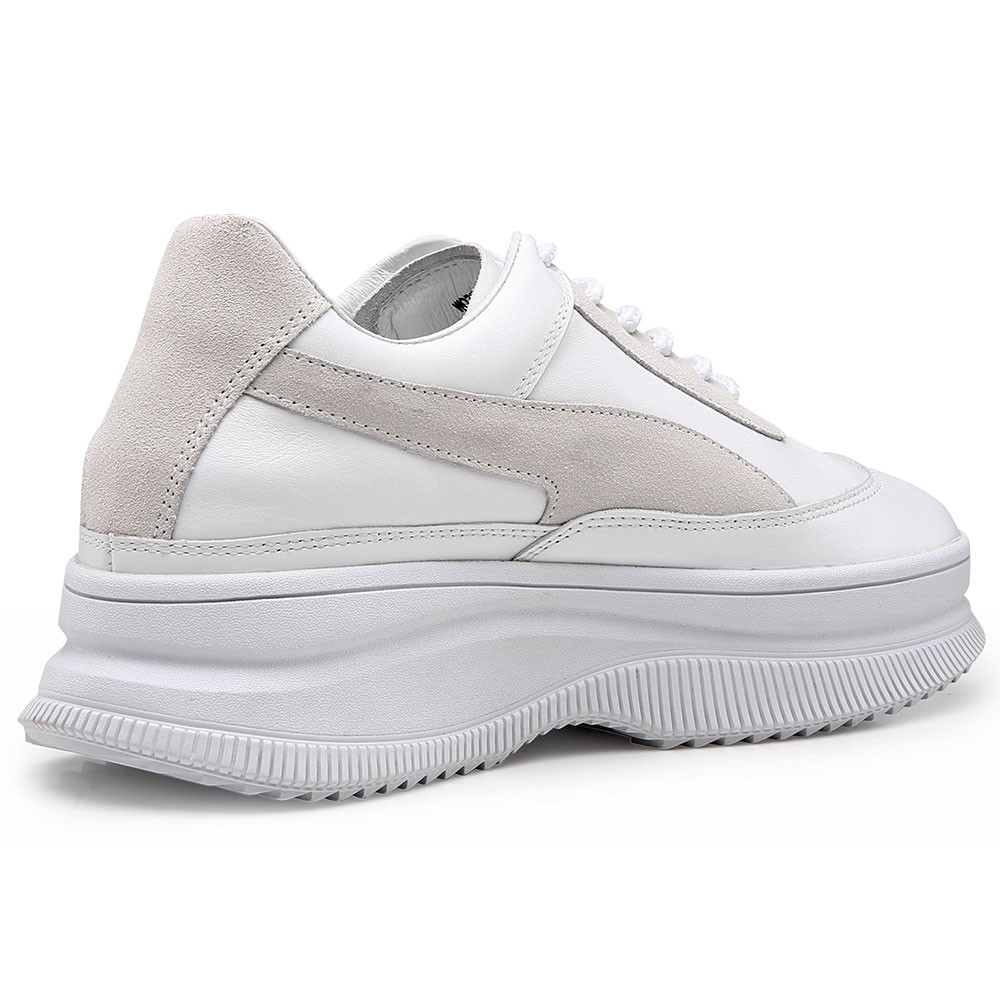 STRIDE Women Hidden Leather Wedge Sneakers 9CM / 3.54 Inches Taller-White